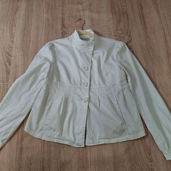 Vintage Soft White Babydoll Peplum Utility Jacket Sz L Cotton Cozy Casual - Picture 1 of 8